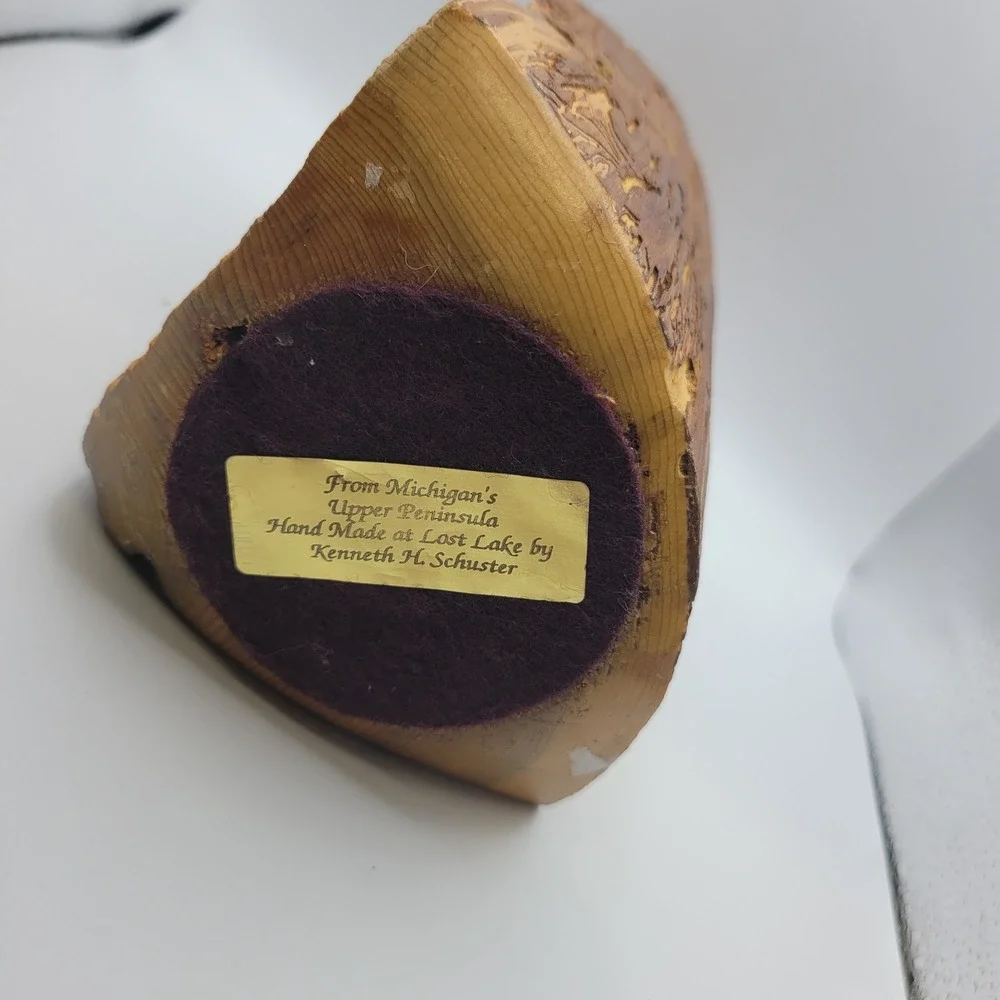 Kenneth H Schuster Hand Carved‎ Wood Candle Holder Upper Peninsula Michigan